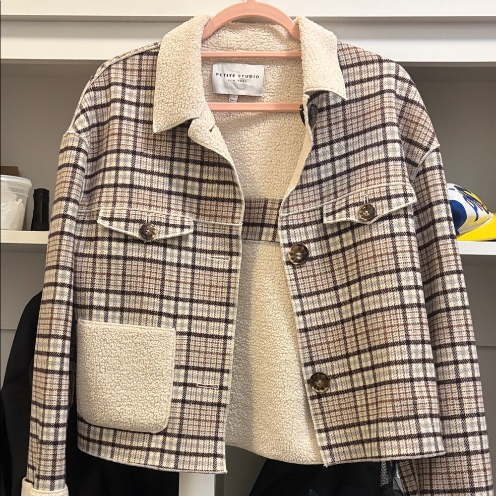 Petite Studio Plaid Jacket - Brown and Cream size S